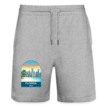 Florida USA Vintage Travel Poster Art - Stanley/Stella Trainer Unisex Organic Jogging Shorts - heather grey - Front - Nik (191cm) & Marisol (170cm)