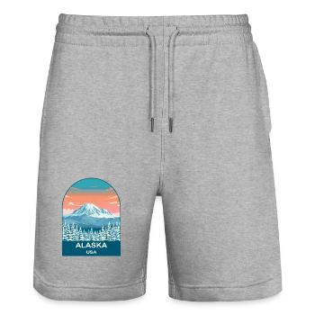 Alaska USA Vintage Travel Poster Art - Stanley/Stella Trainer Unisex Organic Jogging Shorts - heather grey - Front - Nik (191cm) & Marisol (170cm)