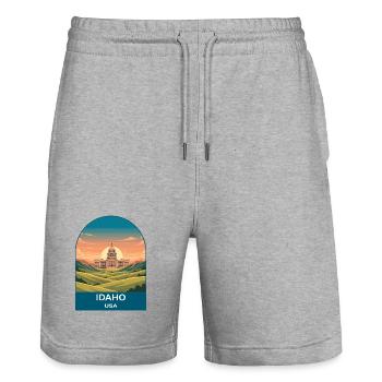 Idaho USA Vintage-Reiseplakat-Kunst - Stanley/Stella Unisex Bio Joggingshorts Trainer  - Grau meliert - Vorne - Nik (191cm) & Marisol (170cm)