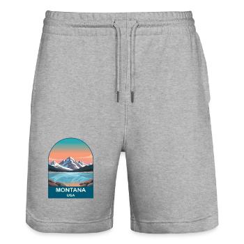 Art d’affiches de voyage vintage Montana USA - Short de jogging bio TRAINER Stanley/Stella unisexe - gris chiné - Devant - Nik (191cm) & Marisol (170cm)