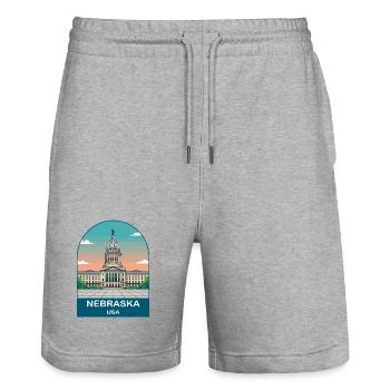 Nebraska USA Vintage Travel Poster Art - Stanley/Stella Trainer Unisex Organic Jogging Shorts - heather grey - Front - Nik (191cm) & Marisol (170cm)