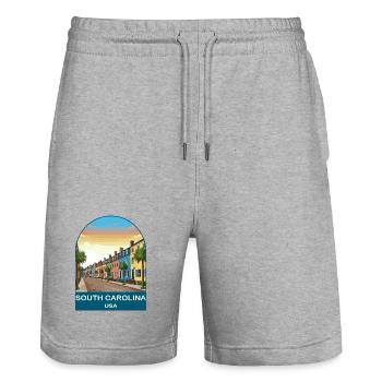 South Carolina USA Vintage Travel Poster - Stanley/Stella Trainer Unisex Organic Jogging Shorts - heather grey - Front - Nik (191cm) & Marisol (170cm)