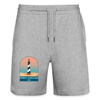 North Carolina USA Vintage Travel Poster - Stanley/Stella Trainer Unisex Organic Jogging Shorts - heather grey - Front - Nik (191cm) & Marisol (170cm)