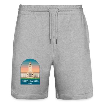 North Dakota USA Vintage Travel Poster - Stanley/Stella Trainer Unisex Organic Jogging Shorts - heather grey - Front - Nik (191cm) & Marisol (170cm)