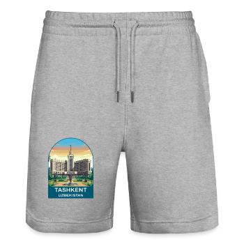 Taschkent Usbekistan Vintage-Reiseplakat-Kunst - Stanley/Stella Unisex Bio Joggingshorts Trainer  - Grau meliert - Vorne - Nik (191cm) & Marisol (170cm)