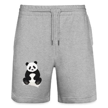 Cute Panda Comic Motif - Stanley/Stella Trainer Unisex Organic Jogging Shorts - heather grey - Front - Nik (191cm) & Marisol (170cm)
