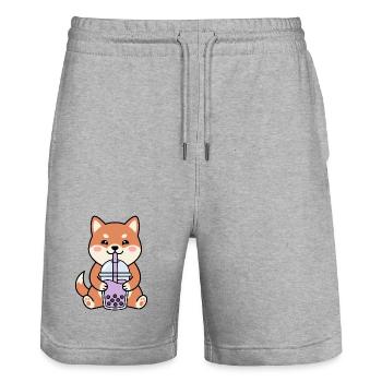 Shiba Inu Bubble Tea Charm - Stanley/Stella Unisex Bio Joggingshorts Trainer  - Grau meliert - Vorne - Nik (191cm) & Marisol (170cm)