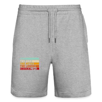 1930s Legend Typography - Stanley/Stella Trainer Unisex Organic Jogging Shorts - heather grey - Front - Nik (191cm) & Marisol (170cm)