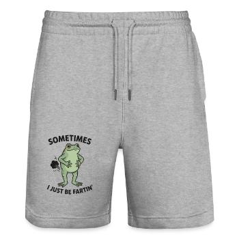 Frog Saying Humor Sometimes I Just Be Fartin - Stanley/Stella Trainer Unisex Organic Jogging Shorts - heather grey - Front - Nik (191cm) & Marisol (170cm)