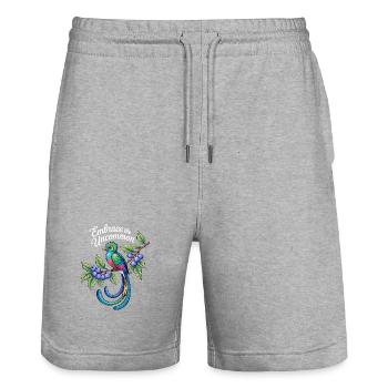 Colorful Bird: Embrace the Uncommon - Stanley/Stella Trainer Unisex Organic Jogging Shorts - heather grey - Front - Nik (191cm) & Marisol (170cm)