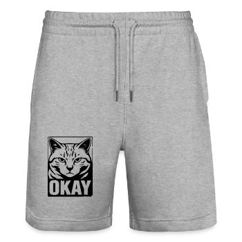 Okay Cat Annoyed Black White Design - Stanley/Stella Trainer Unisex Organic Jogging Shorts - heather grey - Front - Nik (191cm) & Marisol (170cm)