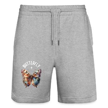 Butterfly in watercolor color - Stanley/Stella Trainer Unisex Organic Jogging Shorts - heather grey - Front - Nik (191cm) & Marisol (170cm)
