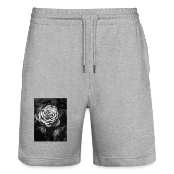Schwarzweiß Rose Nahaufnahme - Stanley/Stella Unisex Bio Joggingshorts Trainer  - Grau meliert - Vorne - Nik (191cm) & Marisol (170cm)