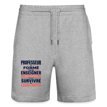 T-shirt professeur humour lundi matin  - Short de jogging bio TRAINER Stanley/Stella unisexe - gris chiné - Devant - Nik (191cm) & Marisol (170cm)