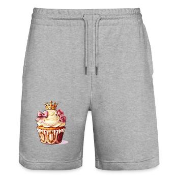 Crowned Cupcake Royale - Stanley/Stella Trainer Unisex Organic Jogging Shorts - heather grey - Front - Nik (191cm) & Marisol (170cm)