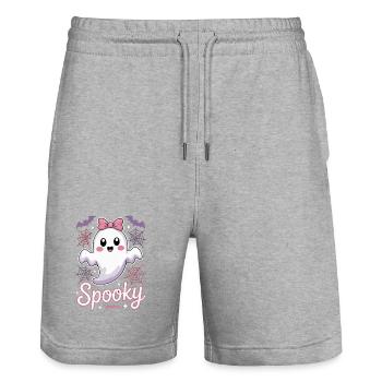Spooky Halloween Geist - Stanley/Stella Unisex Bio Joggingshorts Trainer  - Grau meliert - Vorne - Nik (191cm) & Marisol (170cm)