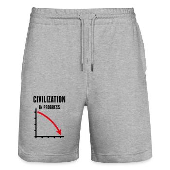 Civilization In Progress (Zivilisation POS Red 2C) - Stanley/Stella Unisex Bio Joggingshorts Trainer  - Grau meliert - Vorne - Nik (191cm) & Marisol (170cm)