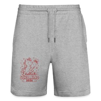 Endlich Schulkind 2026 Unicorn - Stanley/Stella Unisex Bio Joggingshorts Trainer  - Grau meliert - Vorne - Nik (191cm) & Marisol (170cm)