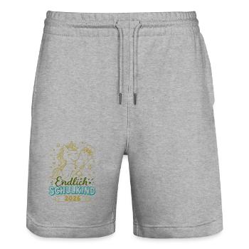 Endlich Schulkind 2026 Unicorn - Stanley/Stella Unisex Bio Joggingshorts Trainer  - Grau meliert - Vorne - Nik (191cm) & Marisol (170cm)