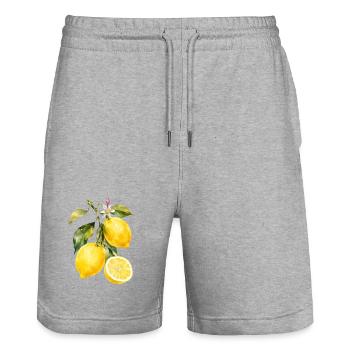 Zitronen Aquarell Motiv - Stanley/Stella Unisex Bio Joggingshorts Trainer  - Grau meliert - Vorne - Nik (191cm) & Marisol (170cm)