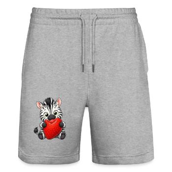 Süßes Cartoon Zebra mit Erdbeeren - Stanley/Stella Unisex Bio Joggingshorts Trainer  - Grau meliert - Vorne - Nik (191cm) & Marisol (170cm)