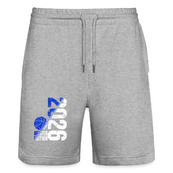 Basketball Master Shirt 2026, blue white - Stanley/Stella Trainer Unisex Organic Jogging Shorts - heather grey - Front - Nik (191cm) & Marisol (170cm)