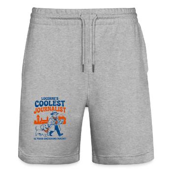 Lucernes Reporter-Dackel - Stanley/Stella Unisex Bio Joggingshorts Trainer  - Grau meliert - Vorne - Nik (191cm) & Marisol (170cm)