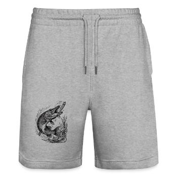 Pike on a softbait | Classic Collection - Stanley/Stella Trainer Unisex Organic Jogging Shorts - heather grey - Front - Nik (191cm) & Marisol (170cm)