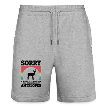 Antelope Humor Saying Vintage Safari - Stanley/Stella Trainer Unisex Organic Jogging Shorts - heather grey - Front - Nik (191cm) & Marisol (170cm)