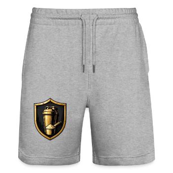 Golden Shaker Shield - Stanley/Stella Trainer Unisex Organic Jogging Shorts - heather grey - Front - Nik (191cm) & Marisol (170cm)