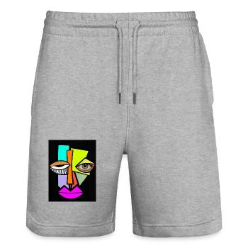 Neon Geometric Face Pop Art - Stanley/Stella Trainer Unisex Organic Jogging Shorts - heather grey - Front - Nik (191cm) & Marisol (170cm)