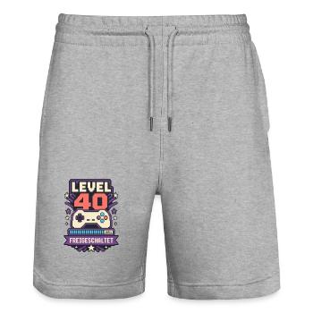 Level 40 erreicht – Gaming Geburtstag Spruch - Stanley/Stella Unisex Bio Joggingshorts Trainer  - Grau meliert - Vorne - Nik (191cm) & Marisol (170cm)