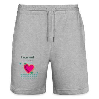 MERCI. MAÎTRESSE. MAÎTRE. MERCI MAÎTRESSE. MARIAGE - Short de jogging bio TRAINER Stanley/Stella unisexe - gris chiné - Devant - Nik (191cm) & Marisol (170cm)