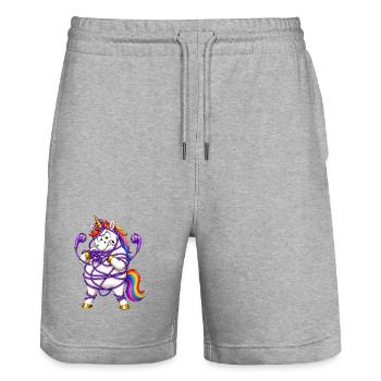 Unicorn Tangled In Earbuds - Stanley/Stella Trainer Unisex Organic Jogging Shorts - heather grey - Front - Nik (191cm) & Marisol (170cm)