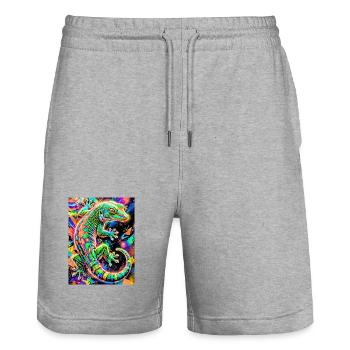 Gecko - Stanley/Stella Trainer Unisex Organic Jogging Shorts - heather grey - Front - Nik (191cm) & Marisol (170cm)