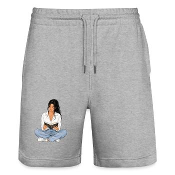 Reading is my time-out – Bücherliebe Booklover - Stanley/Stella Trainer Unisex Organic Jogging Shorts - heather grey - Front - Nik (191cm) & Marisol (170cm)