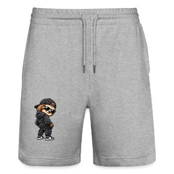 Cool gangster sloth in streetwear style - Stanley/Stella Trainer Unisex Organic Jogging Shorts - heather grey - Front - Nik (191cm) & Marisol (170cm)