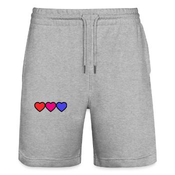 COEUR. MERCI. MAÎTRESSE. MAÎTRE. MERCI MAÎTRESSE. - Short de jogging bio TRAINER Stanley/Stella unisexe - gris chiné - Devant - Nik (191cm) & Marisol (170cm)