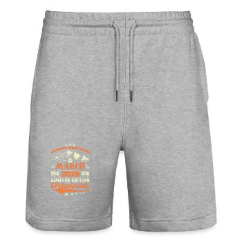 Birthday Gift Born In March 2018 Vintage - Stanley/Stella Trainer Unisex Organic Jogging Shorts - heather grey - Front - Nik (191cm) & Marisol (170cm)