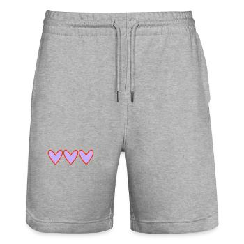 HERZ. HERZ. VALENTINSTAG. LIEBE. LIEBE. PAAR. - Stanley/Stella Unisex Bio Joggingshorts Trainer  - Grau meliert - Vorne - Nik (191cm) & Marisol (170cm)