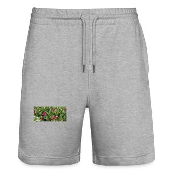 Flore gorgeuse canarienne - Short de jogging bio TRAINER Stanley/Stella unisexe - gris chiné - Devant - Nik (191cm) & Marisol (170cm)