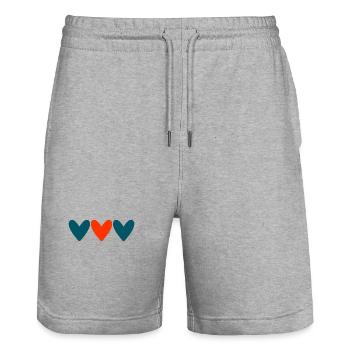 PAAR. ICH HABE GERADE GEHEIRATET. Junggesellinnenabschied. VALENTINSTAG. MARIES - Stanley/Stella Unisex Bio Joggingshorts Trainer  - Grau meliert - Vorne - Nik (191cm) & Marisol (170cm)