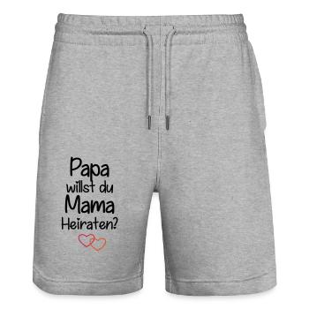 Papa willst du Mama Heiraten? - Stanley/Stella Unisex Bio Joggingshorts Trainer  - Grau meliert - Vorne - Nik (191cm) & Marisol (170cm)
