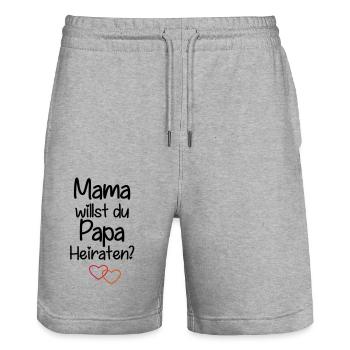 Mama willst du Papa Heiraten? - Stanley/Stella Unisex Bio Joggingshorts Trainer  - Grau meliert - Vorne - Nik (191cm) & Marisol (170cm)