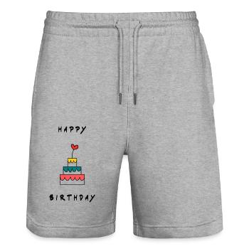 JAHRESTAG. ALLES GUTE ZUM GEBURTSTAG!. ALLES GUTE ZUM GEBURTSTAG!. - Stanley/Stella Unisex Bio Joggingshorts Trainer  - Grau meliert - Vorne - Nik (191cm) & Marisol (170cm)