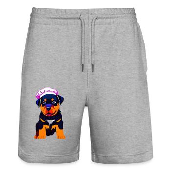 Rottweiler Restaurateur Chien Chiot Chiens Chien de cuisine - Short de jogging bio TRAINER Stanley/Stella unisexe - gris chiné - Devant - Nik (191cm) & Marisol (170cm)