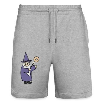 Funny Magician Wizard Donut Lover - Stanley/Stella Trainer Unisex Organic Jogging Shorts - heather grey - Front - Nik (191cm) & Marisol (170cm)
