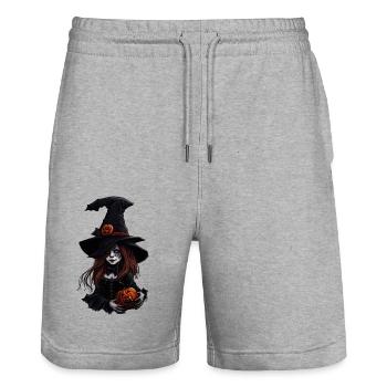 Sorcière d’Halloween avec des citrouilles - Short de jogging bio TRAINER Stanley/Stella unisexe - gris chiné - Devant - Nik (191cm) & Marisol (170cm)