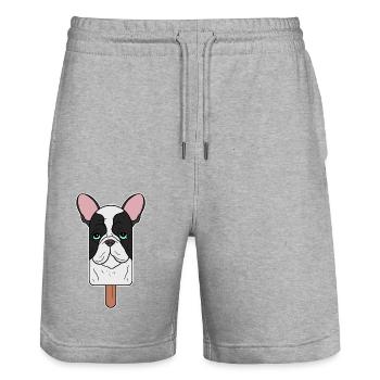 French Bulldog Head Popsicle - Stanley/Stella Trainer Unisex Organic Jogging Shorts - heather grey - Front - Nik (191cm) & Marisol (170cm)