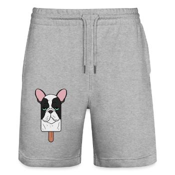 French Bulldog Head Popsicle - Stanley/Stella Trainer Unisex Organic Jogging Shorts - heather grey - Front - Nik (191cm) & Marisol (170cm)